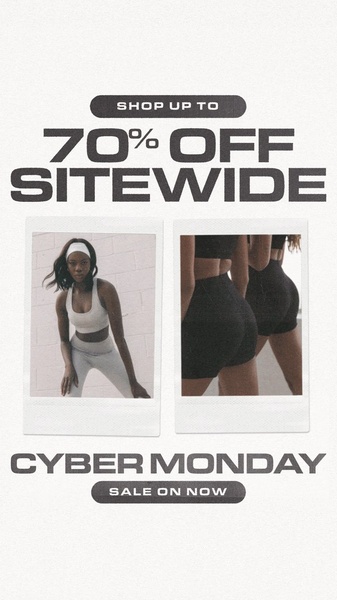 activewear, workout set, athletic wear, fitness clothing, gym outfit, sports bra set, leggings set, sale promotion, modern typography, bold, neutral, black, cyber monday